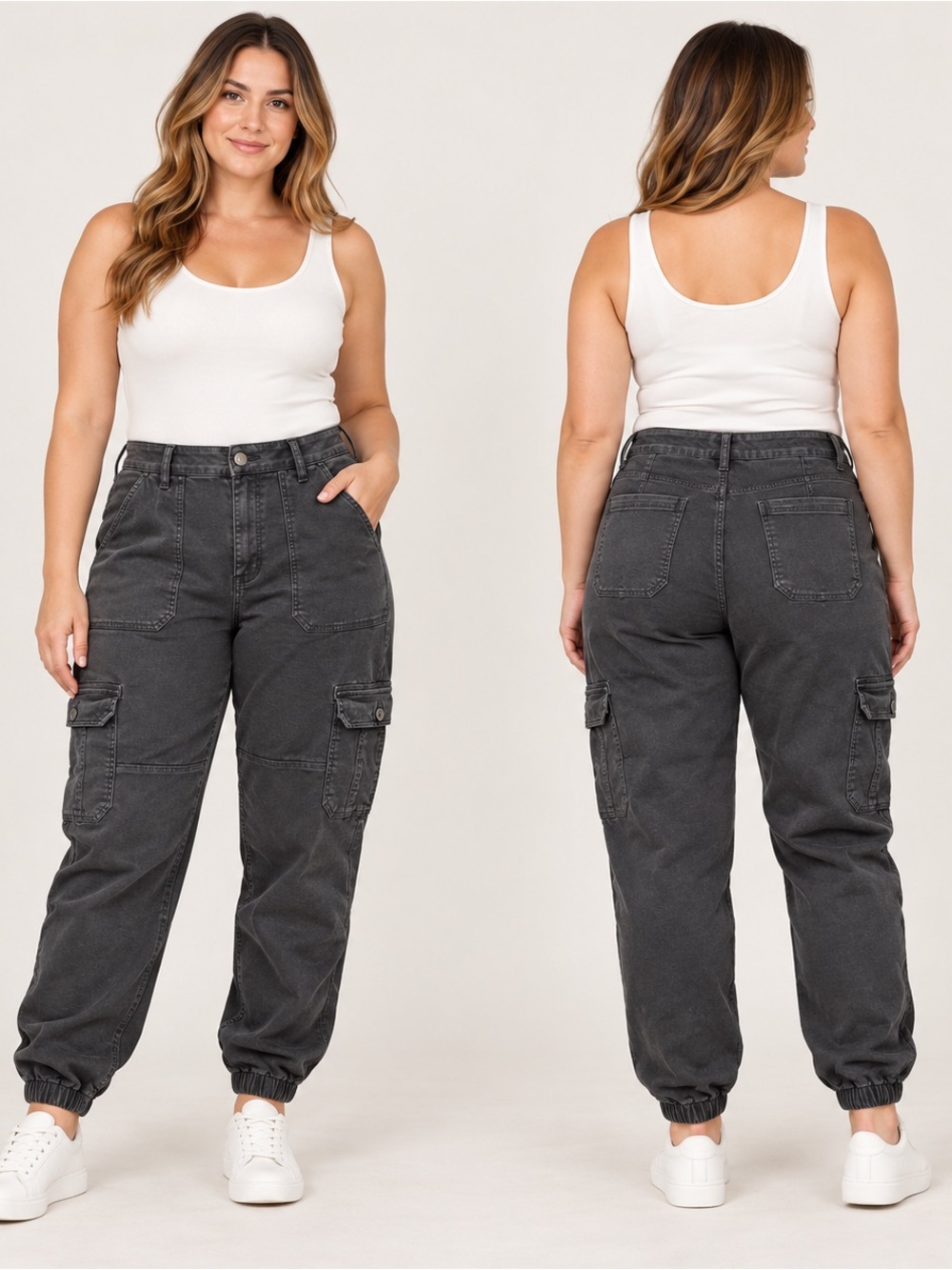 Risen High-Rise Cargo Jogger Jeans Washed Black 1XL NWT